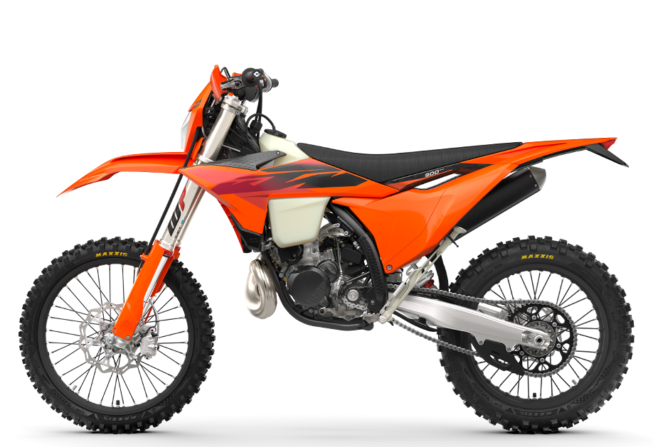 Orange KTM off-road motorcycle side view